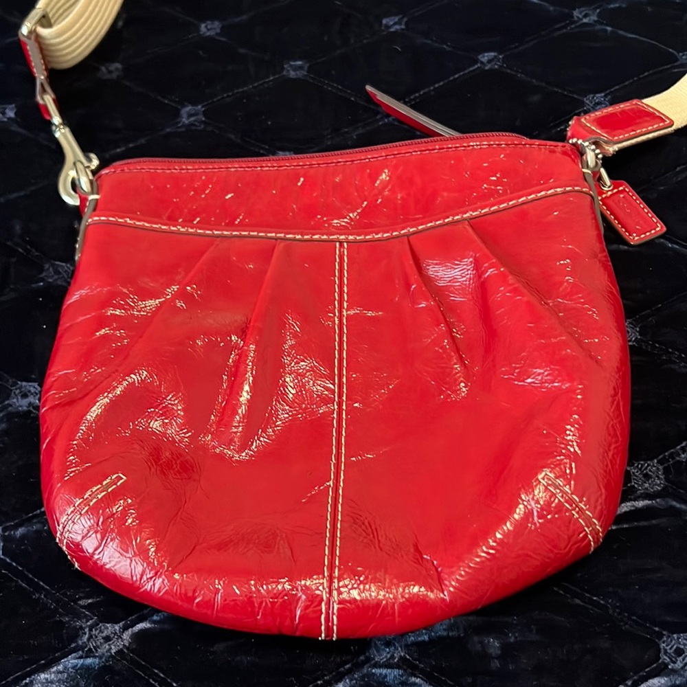 Coach Patent Leather Crossbody Bag - Cherry Red